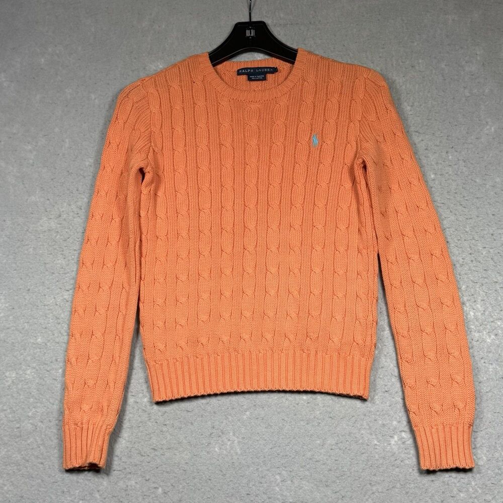 Polo Ralph Lauren Orange Cable Knit Cotton Crew Neck Sweater Women’s XS